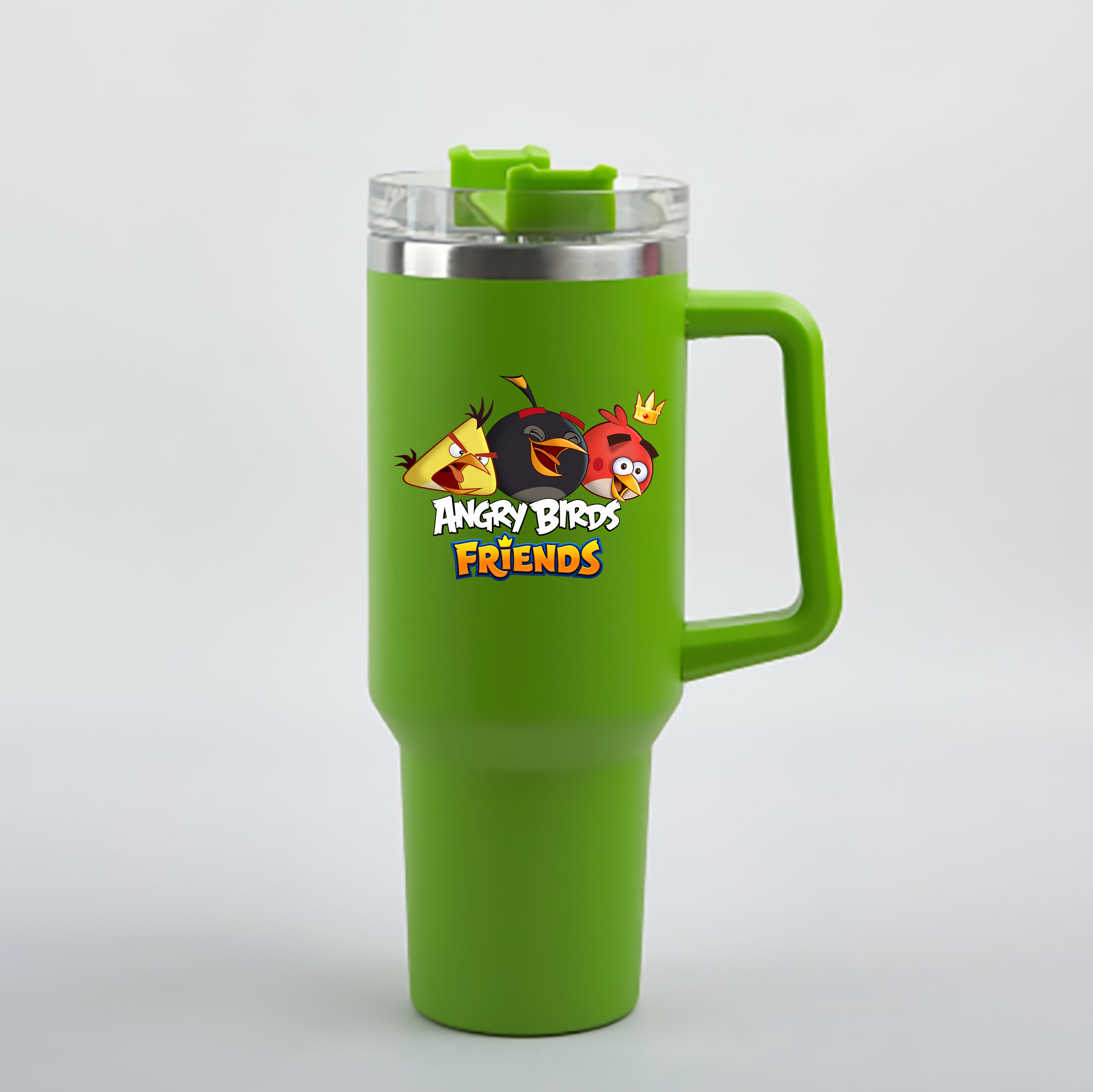 （画像用） Angry Birds アングリーバード 1200mL車用タンブラー - クリスタルステッカー（プラスチックストロー付き）